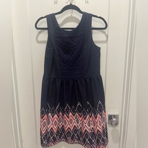XHILIRATION SLEEVELESS NAVY DRESS WITH TRIBAL PRINT NEVER WORN